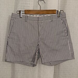 BR 2 Blue White Vertical Stripes 4.5” Mid Rise Classic Cotton Shorts